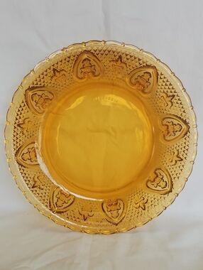 Amber Glass Decorative Bowl with Heart Motif